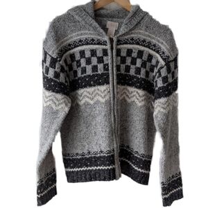 Vintage Art Deco Zip-Up Hooded Cardigan Sweater Size L